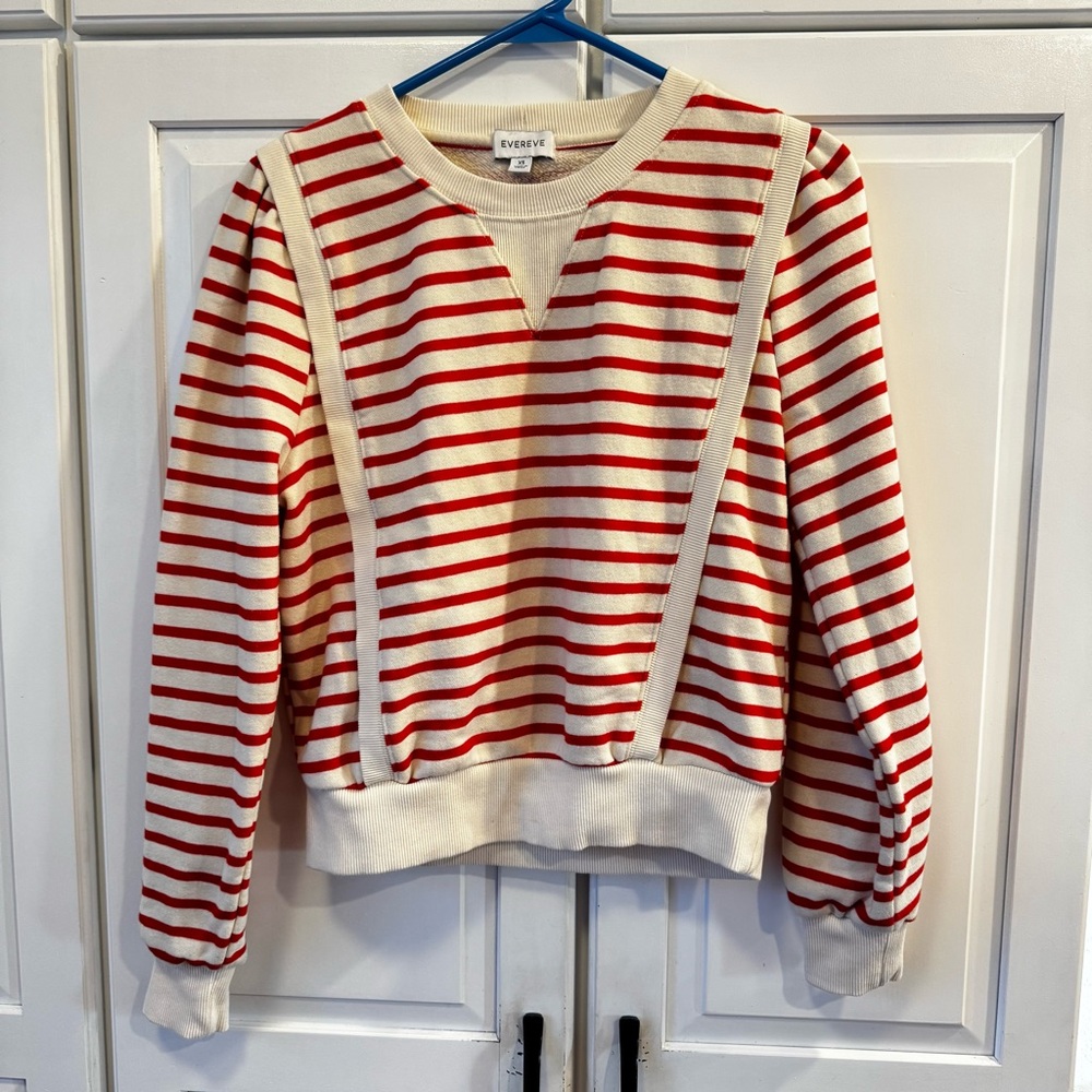 Evereve Amber Sweatshirt - Red/Cream Striped - XS